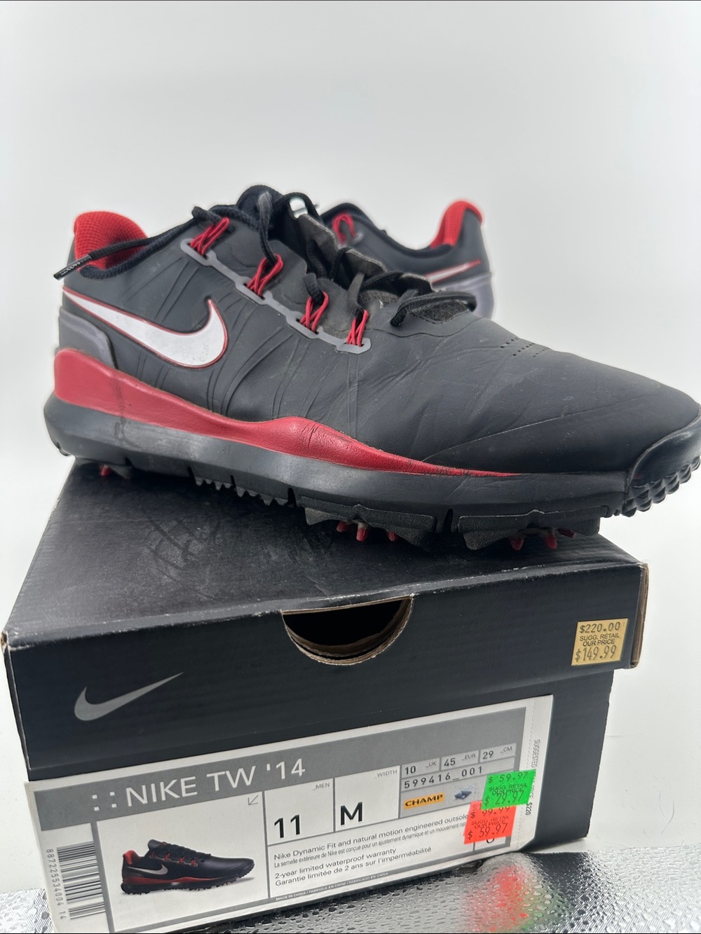 Nike Tiger Woods TW14 Golf Shoes Black & Red Men’s sz 11 w Original Box 2014